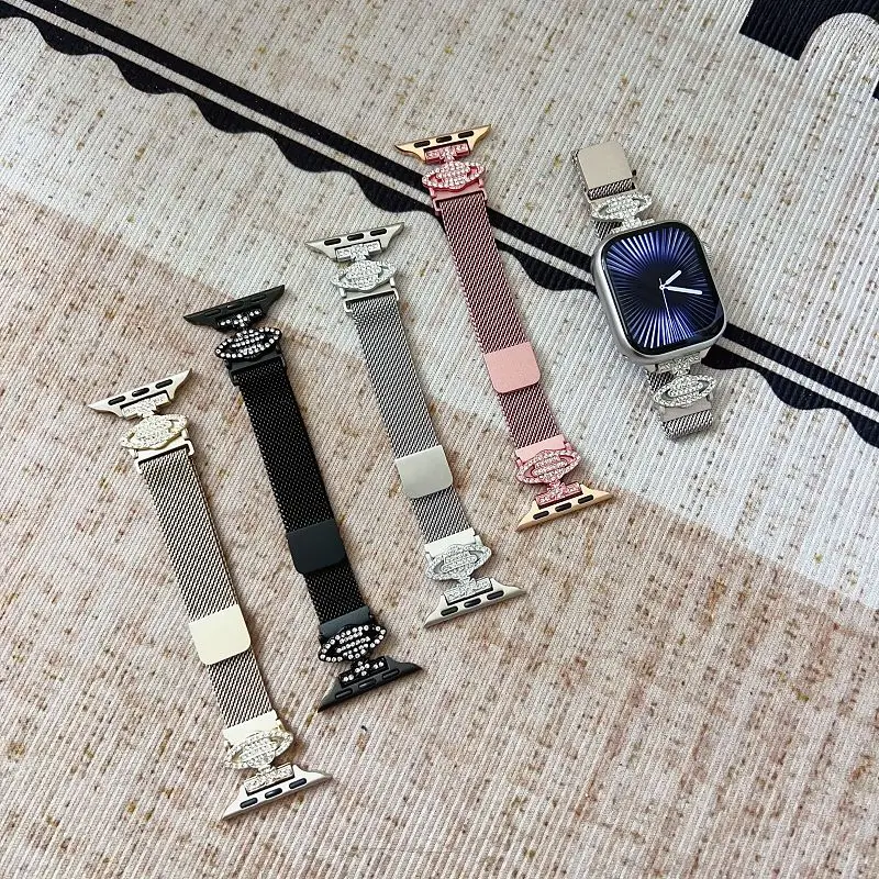 

Diamond Milanese Loop Band for Apple Watch Band 38/40/41/42/44/45/46/49mm Stylish Magnetic Mesh Metal Strap for iWatch S10 9 8 7