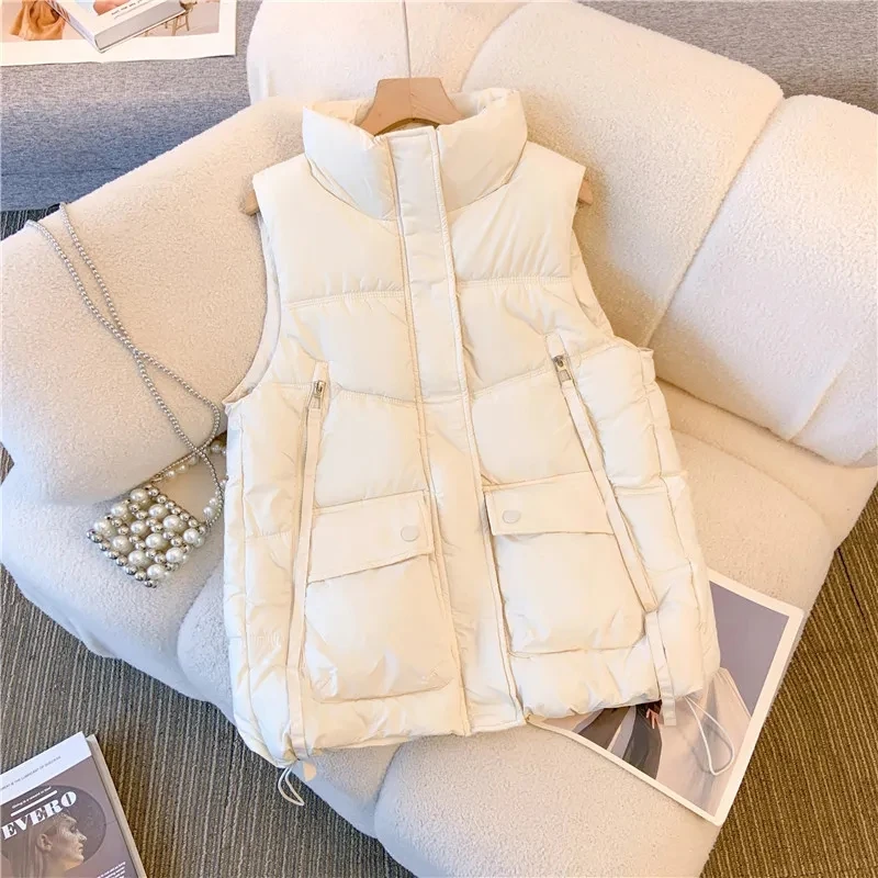 2024 Women Winter Warm Crop Waistcoat Ladies Sleeveless Stand Collar Coats Warm Outerwear Casual Lightweight Puffer Vest Jackets