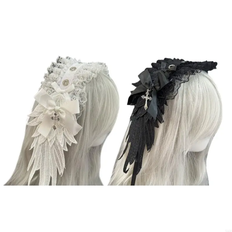 A52E Einzigartiges Flügel-Stirnband, bequemer Gothic-Punk-Kopfschmuck, stilvolles Haarband-Zubehör für alternative Modeliebhaber – Detail 1