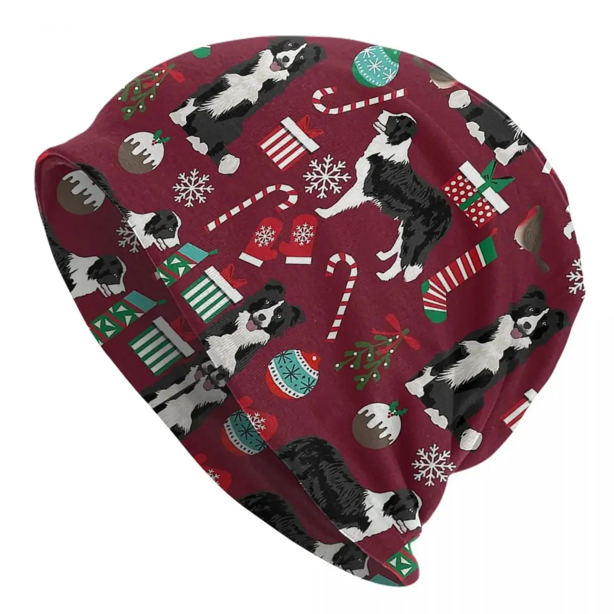 Bonnet de Noël Border Collie pour hommes et femmes, bonnet en tricot, crânes de chien d'extérieur vintage, bonnets chauds, casquettes rondes pour la tête