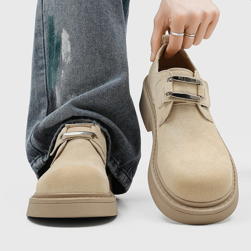 

Retro Casual Teenage Men Shoes Spring Summer New Styles Frosted Metal Decoration Thick Sole High-end Fashion Derby Shoes