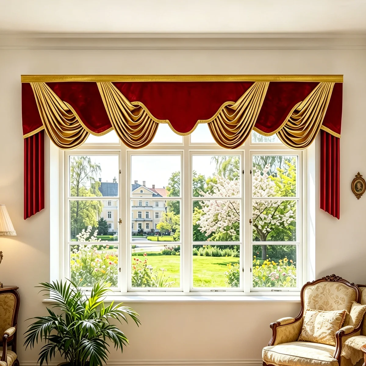 two-tone-red-gold-velvet-swag-valance-with-side-panels-luxury-european-window-header-for-living-room-bedroom-decor