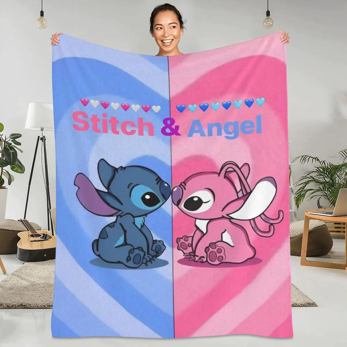 Kawaii Stitch And Angel Blanket Quality Super Warm Cartoon Comic Bedding Throws Winter Travel Office Home Decor Bedspread