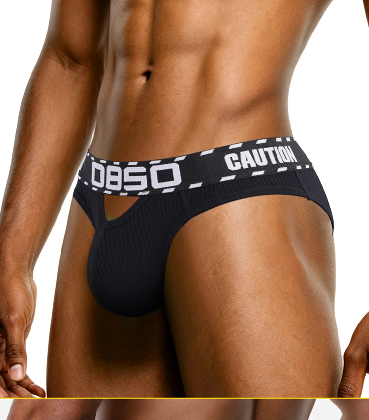 Calzoncillos de algodón para hombre, sexy, con diseño hueco, cintura baja, cinturilla con estampado de advertencia, transpirables, con bolsa 3D acanalada, bragas de verano