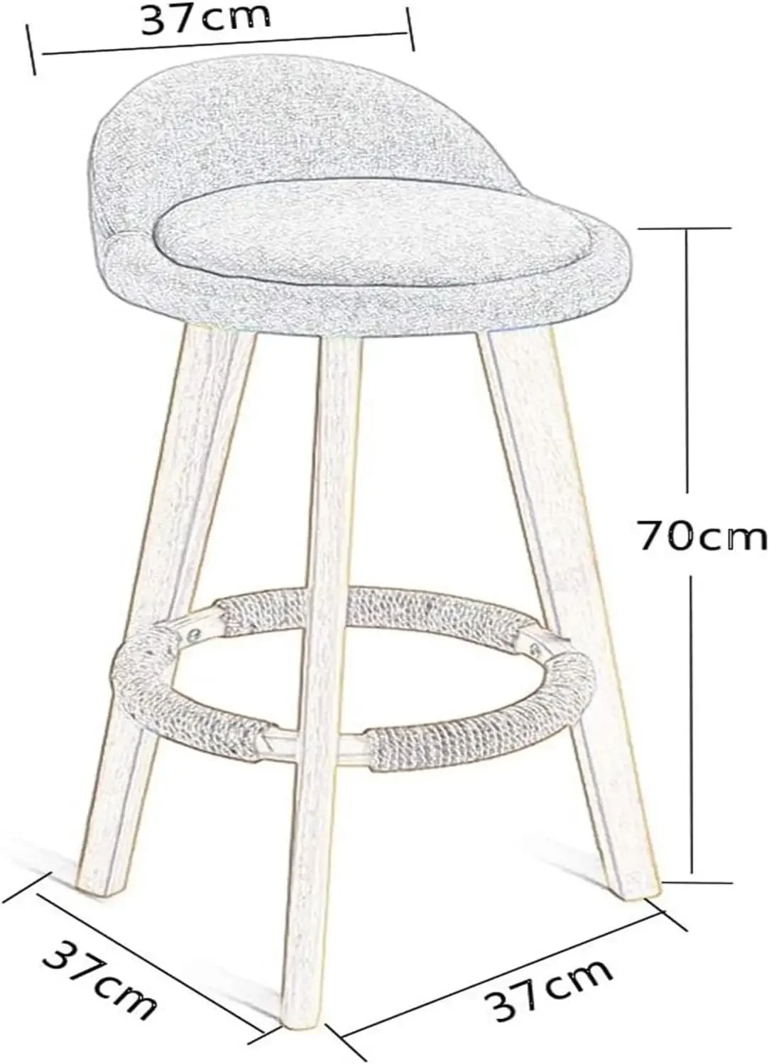 Barstools Bar Stools Soft Linen Seat Bar Chairs Hemp Rope Footrest Solid Wood Legs Low Backrest for Kitchen Pub Café Bistro/27.6