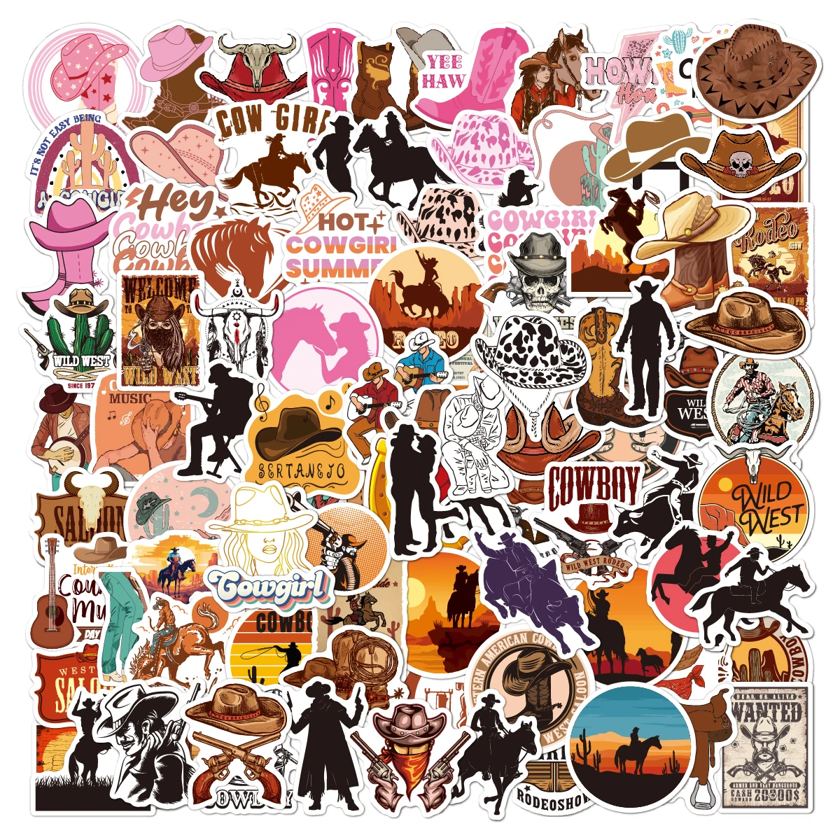 Cowboy Sticker 50 PCS Country Western Cowgirl Decals Vinyl Waterproof Sticker for Water Bottle Laptop Luggage Helmet Skateboard