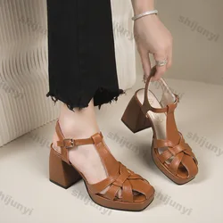 Women Summer Fashion High Heels Sandals Sexy Woman Pumps Gladiator Hollowed Roman Sandals Wedding Party Shoes Zapatillas Mujer