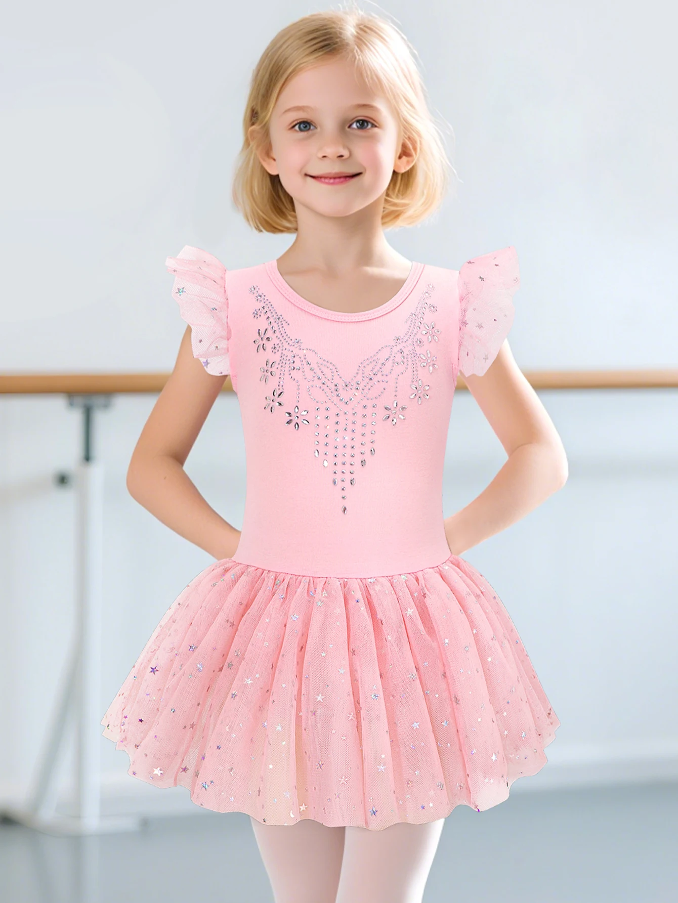 Trykoty do tańca dla dziewcząt, błyszczące stroje z spódniczką tutu, strój gimnastyczny, sukienka, odzież baletowa, kostium na występy sceniczne