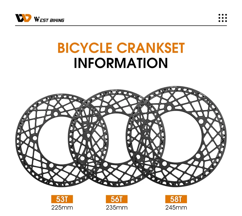 WEST BIKING 130BCD Einzelkurbelgarnitur aus Aluminiumlegierung mit Spinnennetz-Kettenblatt für Falträder 53/56/58T, rostfrei – Detail 2