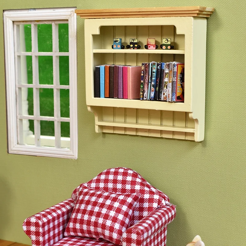 1/12 Dollhouse Miniature Kitchen Wall Mounted Shelf Rack Cabinet Dollhouse Furniture Accessories,Milk Green