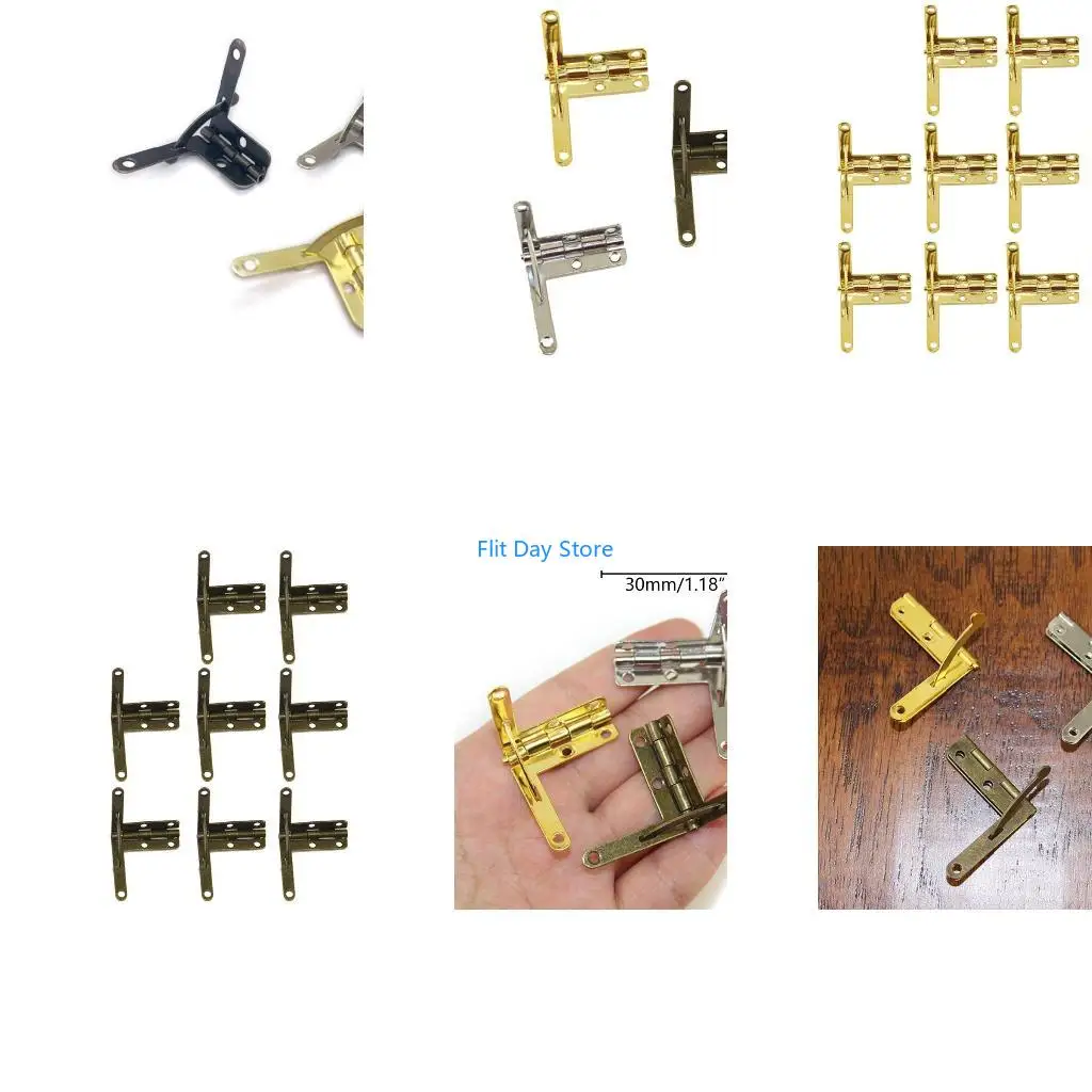 F92C 10Pcs Antique Lid Support Hinge Frame Jewelry Wine for Case Wooden  Gift Box Lid 90 Degree Spring Furniture Hardwar