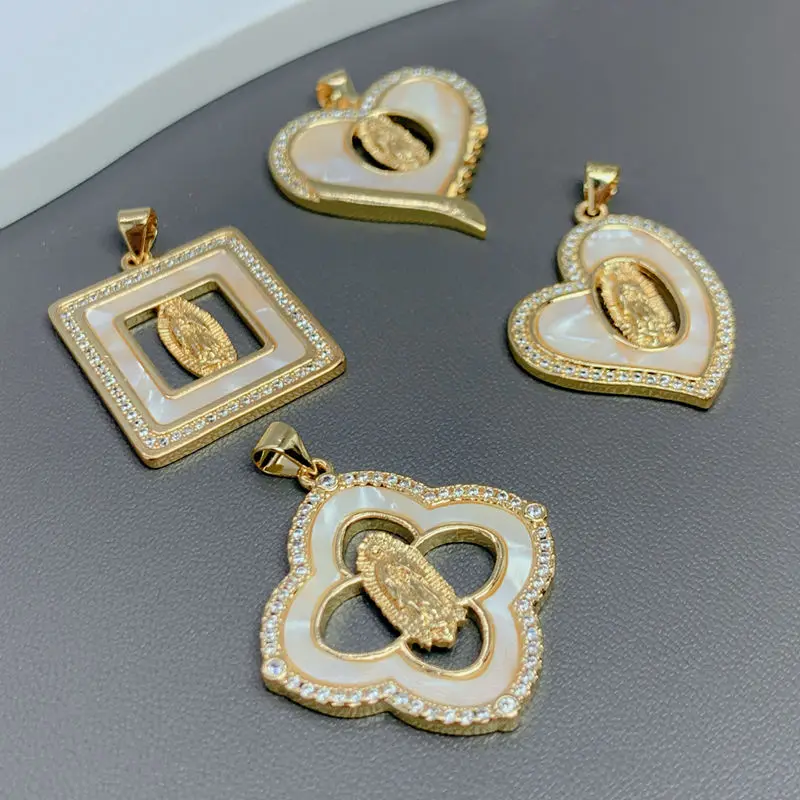 Exquisite Virgin Mary Guadalupe Heart Pendants Jewelry Making Metal Natural Mother of Pearl Shell Charms For Necklace image 6