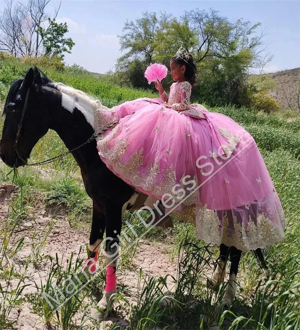 

Girl's Ceremonial Dress Fluffy Long Sleeve Bow Children's Communion Worn For Weddings Banquets Parties Photography