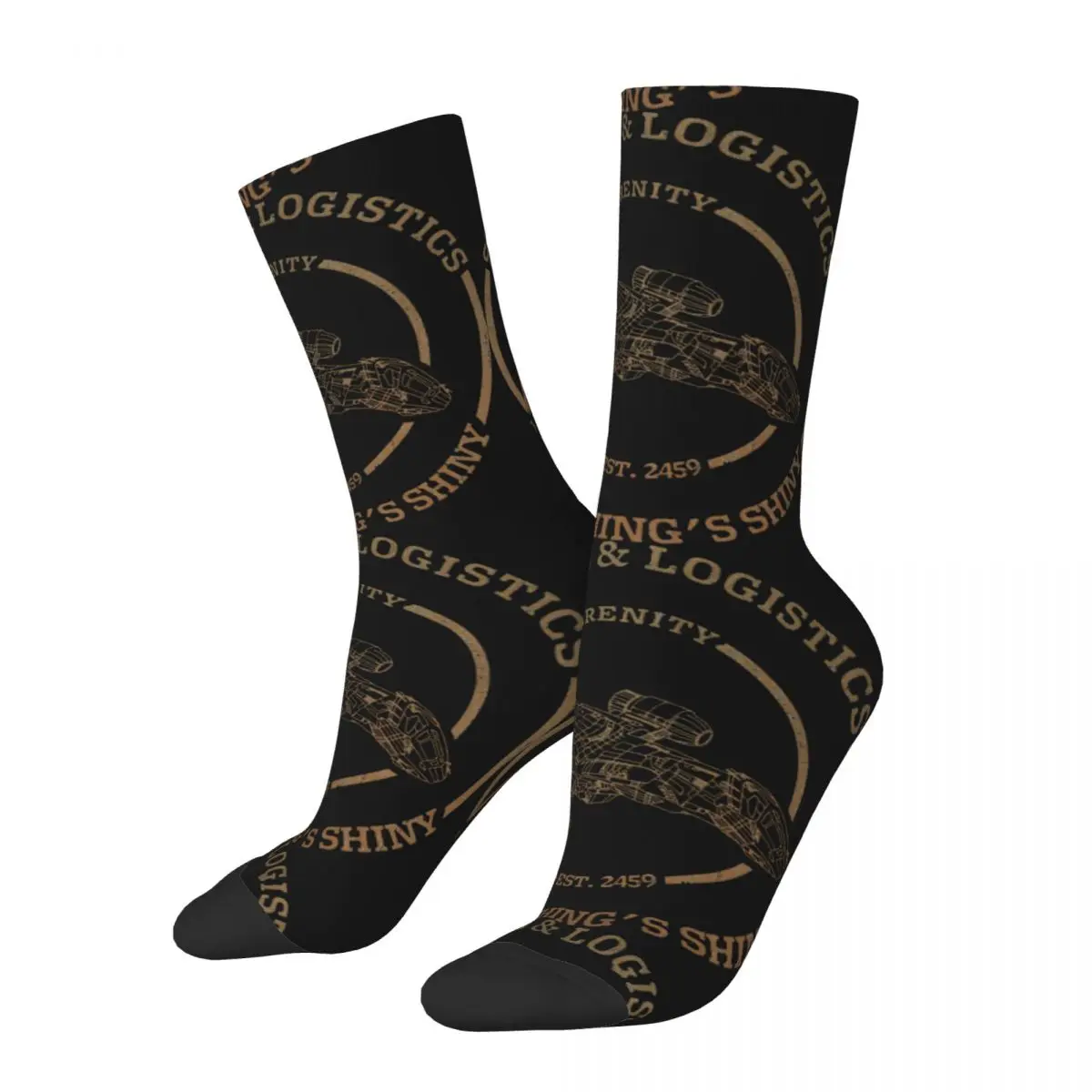 

Funny Men's Compression Socks Serenity Shipping Logistics Retro Firefly Spaceship Science Fiction TV Series Street Crew Sock