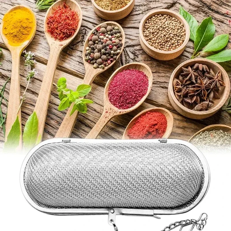 Stainless Steel Cooking Spices Infuser Fine Mesh Loose Tea Herbal Strainer Filter With Extended Chain Kitchen Seasoning Balls