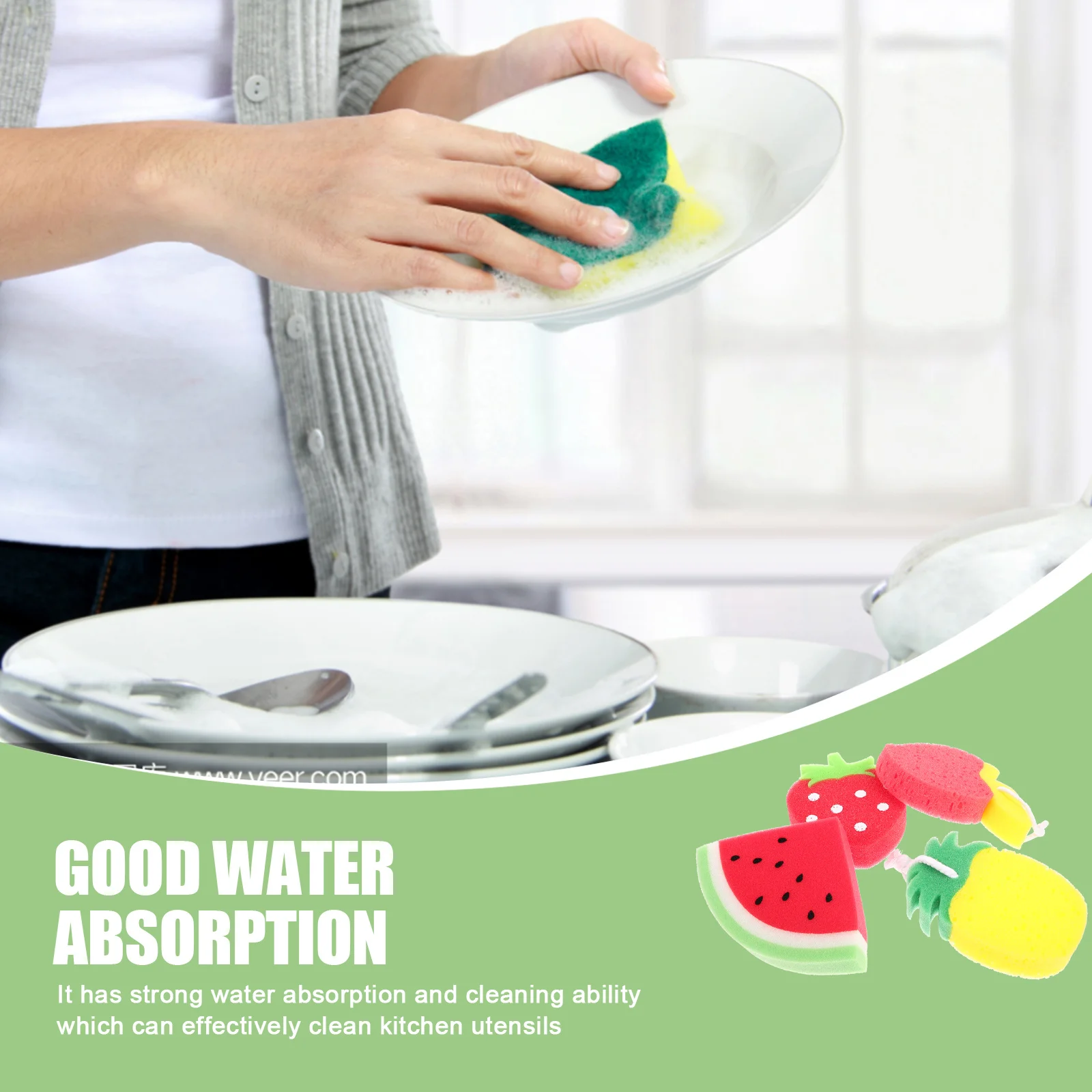 

4pcs Fruit Shaped Dish Premium Kitchen Scrub Sponge Heavy Duty Cleaning Sponge For Dishes Pots Windows Floors Countertops
