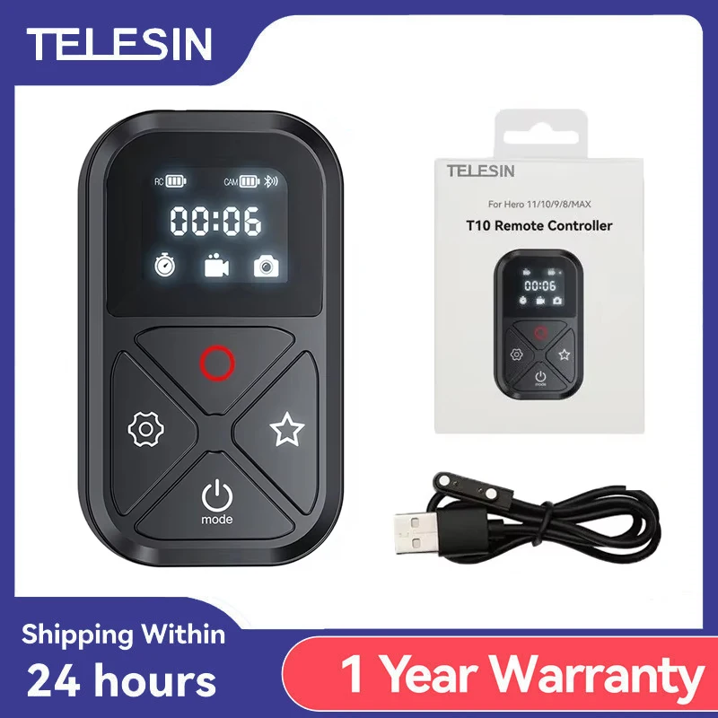 TELESIN Bluetooth Remote Control T10 For GoPro Hero 12 11 10 9 80M Action Camera Wireless Smart Remote For GoPro Action Camera