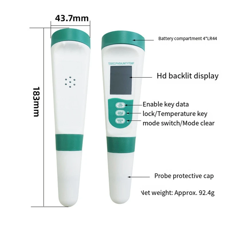 5 In 1 TDS Meter PH Tester PH/TDS/EC/Salt/Temp Tester IP65 impermeabile PPM Meter Tester dell'acqua per acqua potabile durevole