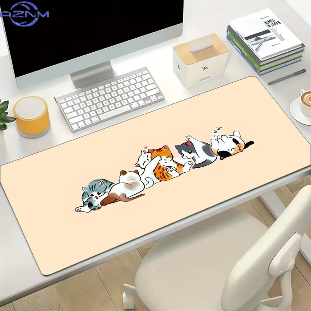 Cute scarf cat Mouse Pad Large Computer Office Game Table Mat Rubber Anti-slip Stitched Edge Keyboard Mats  Desk Pads