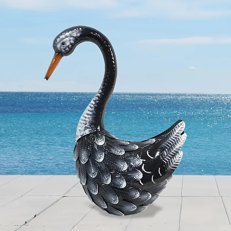 Black Swan Statue, Metal Bird Sculpture, Outdoor Garden Decor, Artistic Yard Art For Lawn, Porch, Poolside Decoration