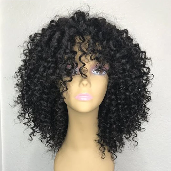 Fast shipping factory price wig for black women no shedding no tangle human hair short bouncy curly virgin lace front wig