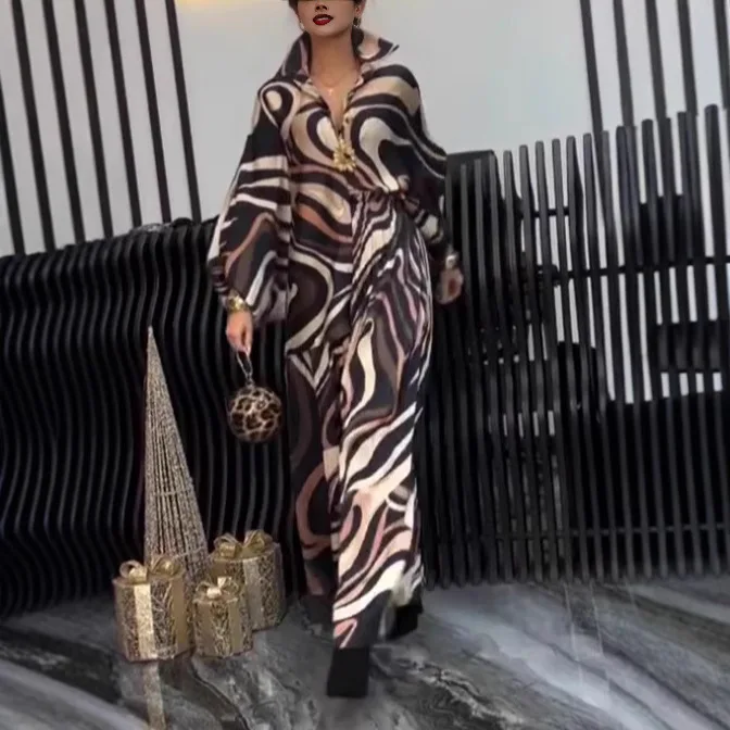 Kombinezony Damskie Jednoczęściowe Z Długim Rękawem Ogrodniczki Szerokie Nogawki Długie Spodnie Wysoki Stan Nadruk Rompery Y2k Streetwear Kombinezon Do Pracy 2025