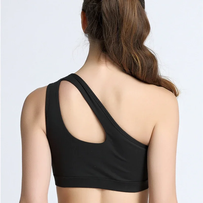 Sports Bra For Women Yoga Bra With Removable Pads One-shoulder Hollow Out Shockproof Running Bra Crop Top Fitness Gym Sportswear