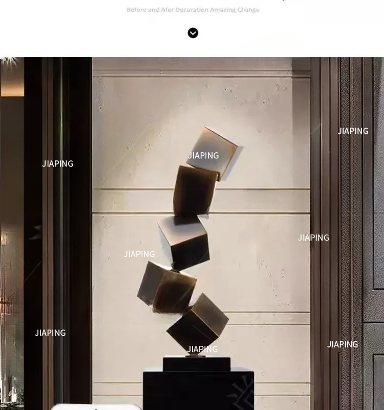 Odpowiednie do lobby hotelowego, duże rzeźby podłogowe, dzieła sztuki, abstrakcyjne żelazne kwadratowe metalowe ozdoby do salonu, dekoracje do przedpokoju.