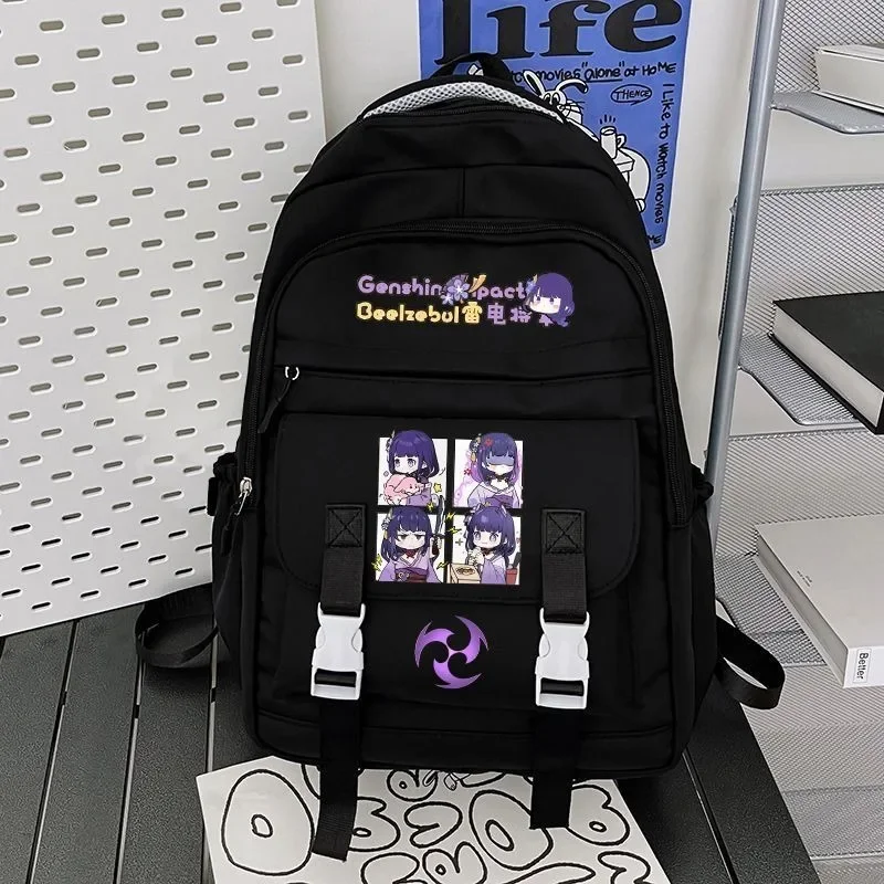 

Breathable mesh, Black Blue, Genshin Impact, Student Kids Teens School Bags, Large Capacity Mochilas Anime Backpacks Girls Boys