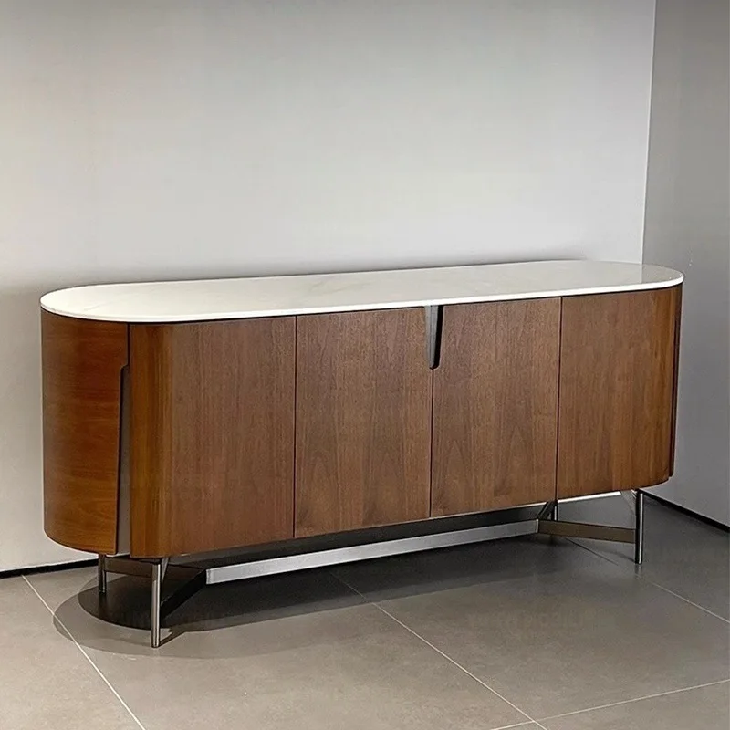 

French medieval style Italian walnut color dining side cabinet designer simple modern storage cabinet tea cabinet