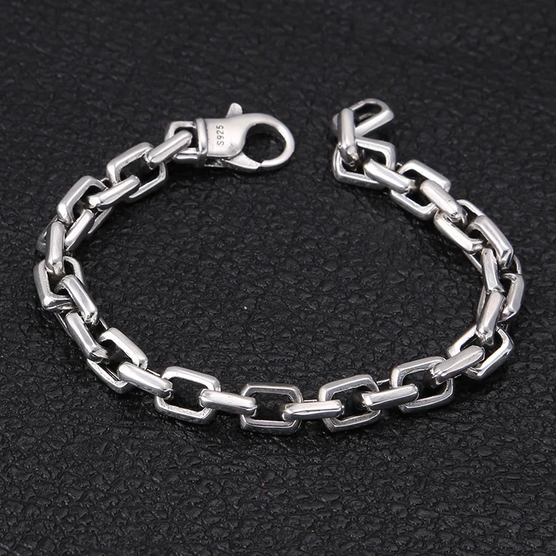 925 Sterling Fashion Jewelry, Thai Silver Vintage Style Square Ring Clasp Men'S Bracelet