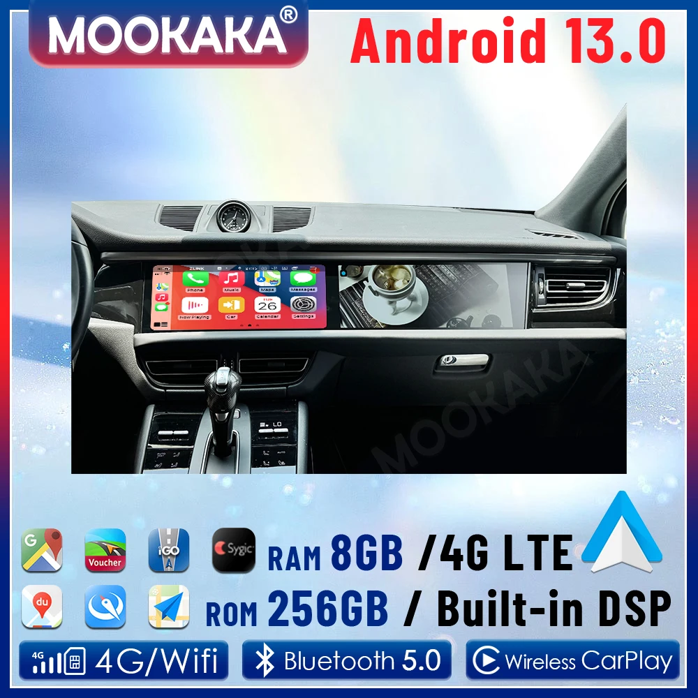

Android Auto 24.6 Inch Stereo Player For Porsche Macan 2018-2024 Dual Screen GPS Navigation Co-pilot Passenger Car Radio Carplay