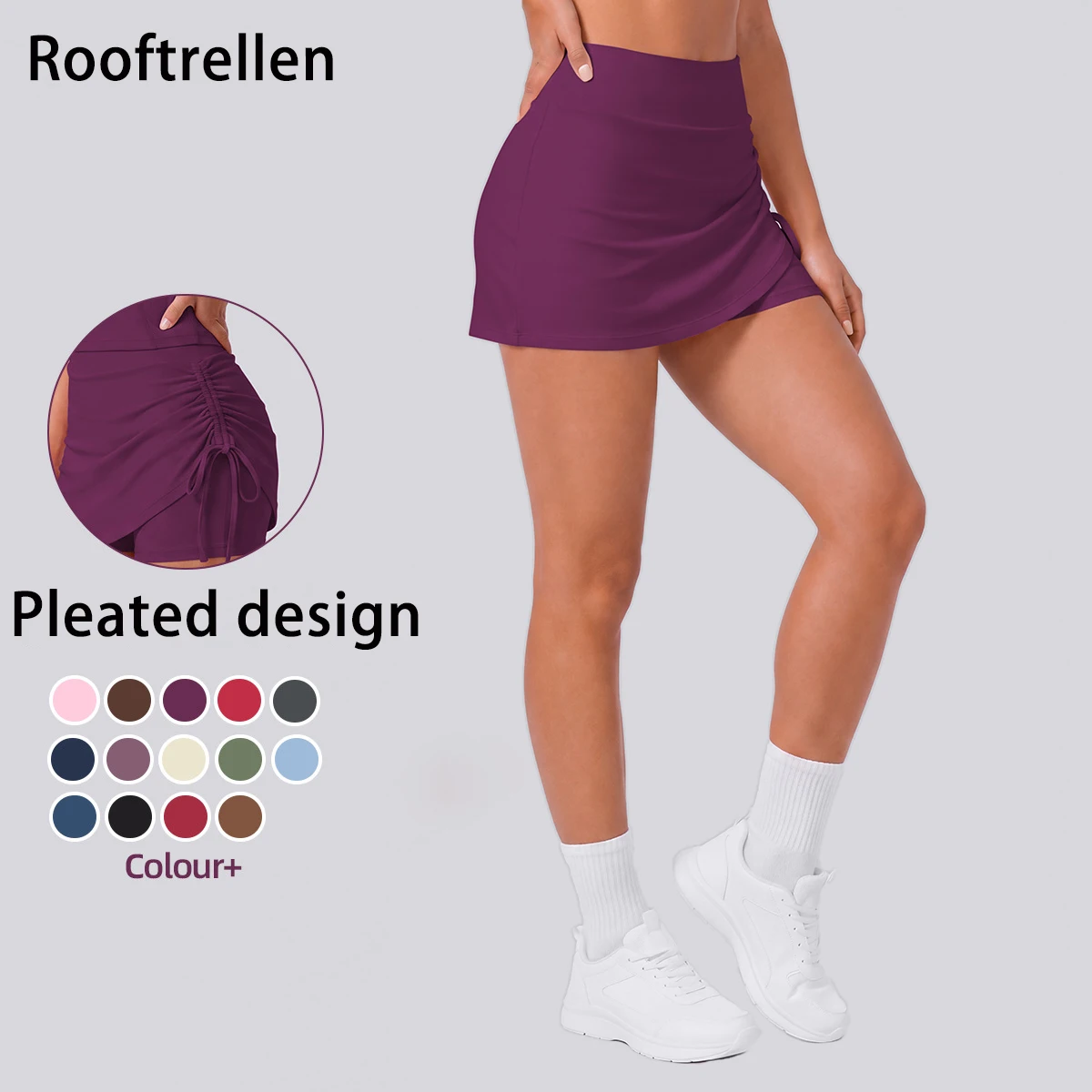 1PC Summer Pleated Sports Yoga Short Skirt Solid Color Hip Push Up Pleated Sports Tennis Skirts Fitness Running Shorts Culotte