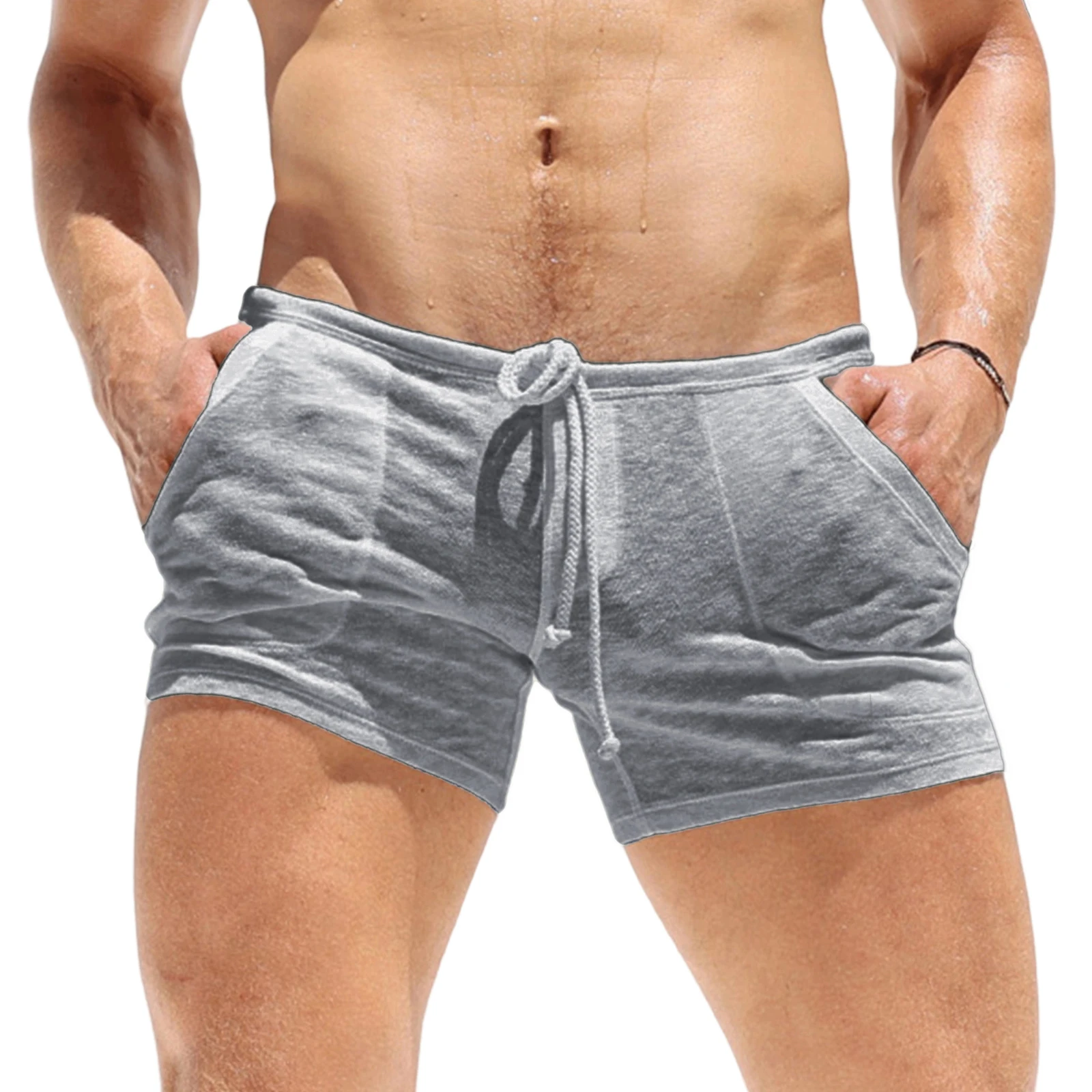 

Мужские летние шорты 2026 с завязками и карманами, модные повседневные шорты для мужчин, однотонные, ультратонкие, дышащие