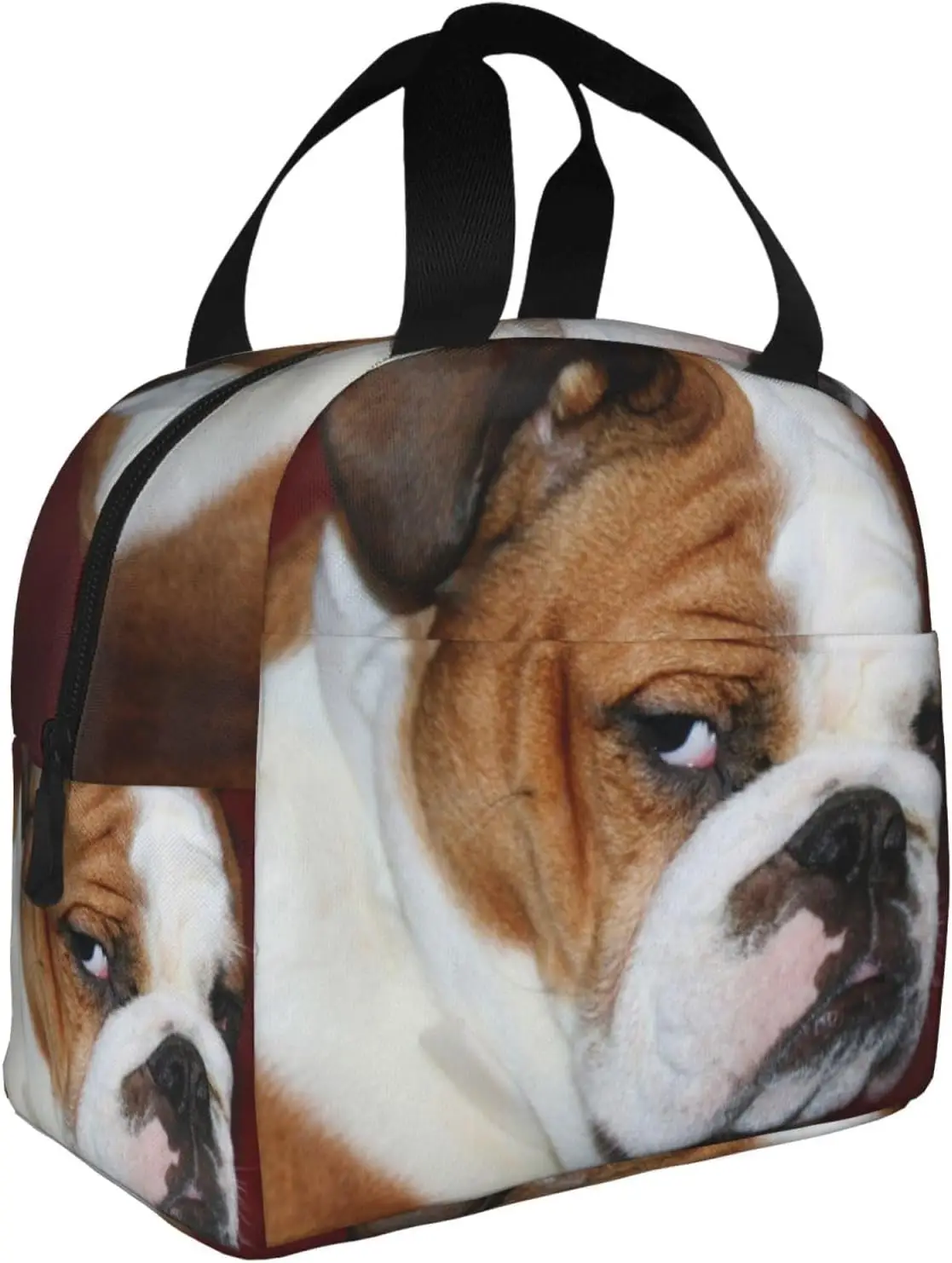 حقيبة غداء بولدوج إنجليزي فروي-صندوق غداء حراري معزول قابل لإعادة الاستخدام-حقيبة حمل محمولة حقيبة نزهة مبردة للرجال والنساء