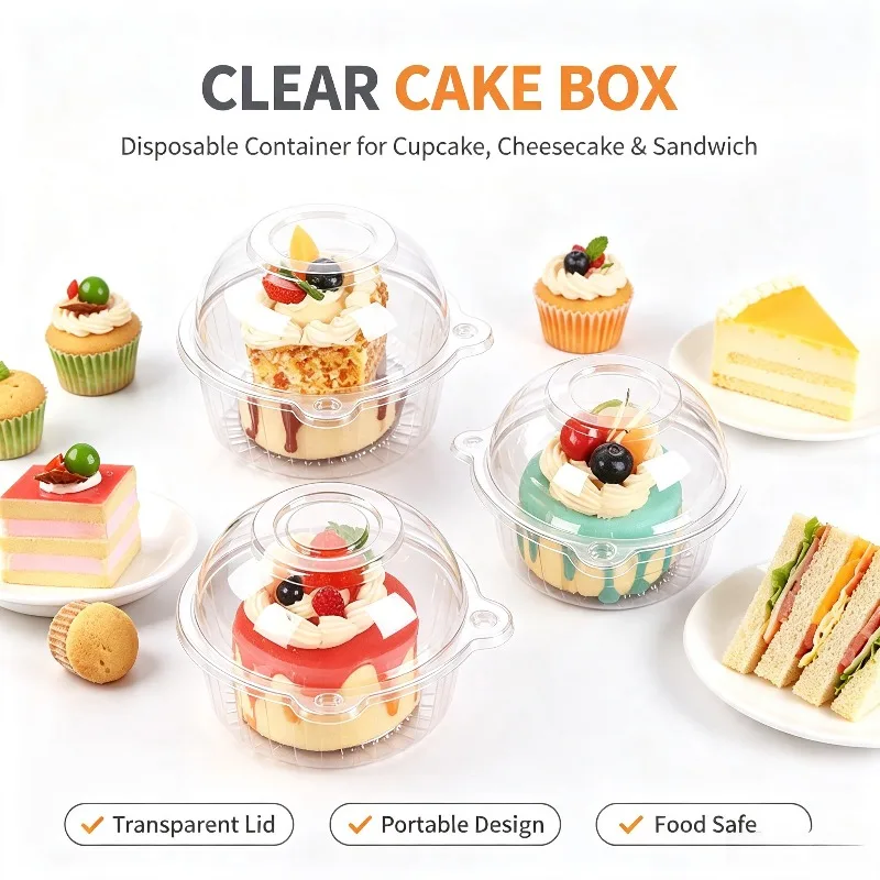 100Pcs Clear Plastic Cupcake Containers, Disposable Muffin Donut Dessert Boxes for Wedding Birthday Christmas Party Supplies