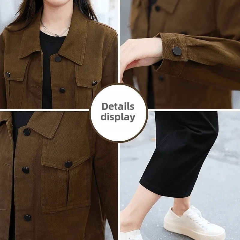 เสื้อแจ็คเก็ตยีนส์ผู้หญิงทรงหลวมแฟชั่นใหม่ ฤดูใบไม้ผลิ/ฤดูใบไม้ร่วง 2024 สไตล์อินเทอร์เน็ตเซเลบริตี้  แบบอเนกประสงค์ คอปก...