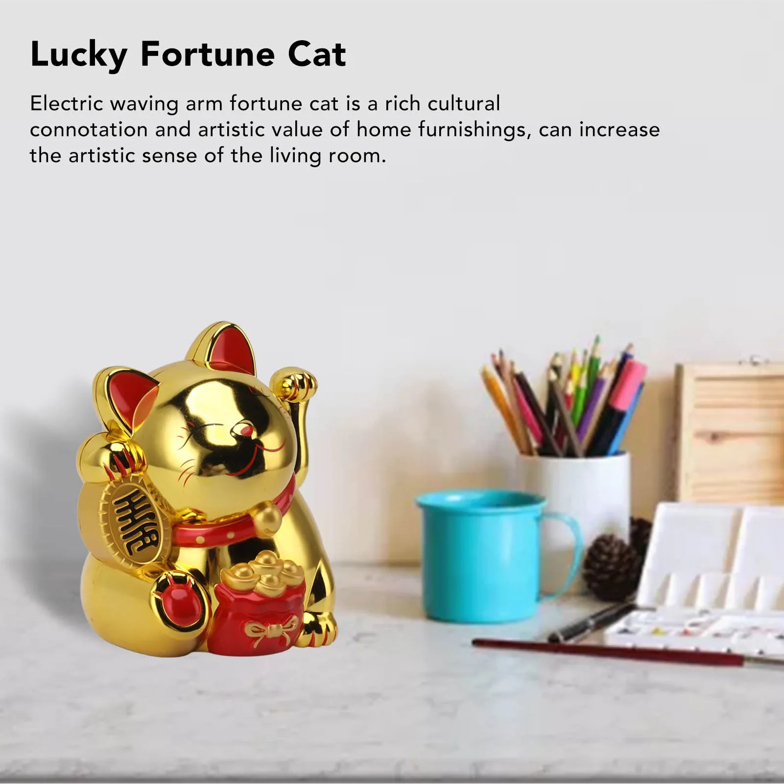 5.5in Electric Waving Arm Fortune Cat Decorative Cute Plastic Cat Ornaments for Cashier Desk Fortune Cat Decoration Fortune Cat