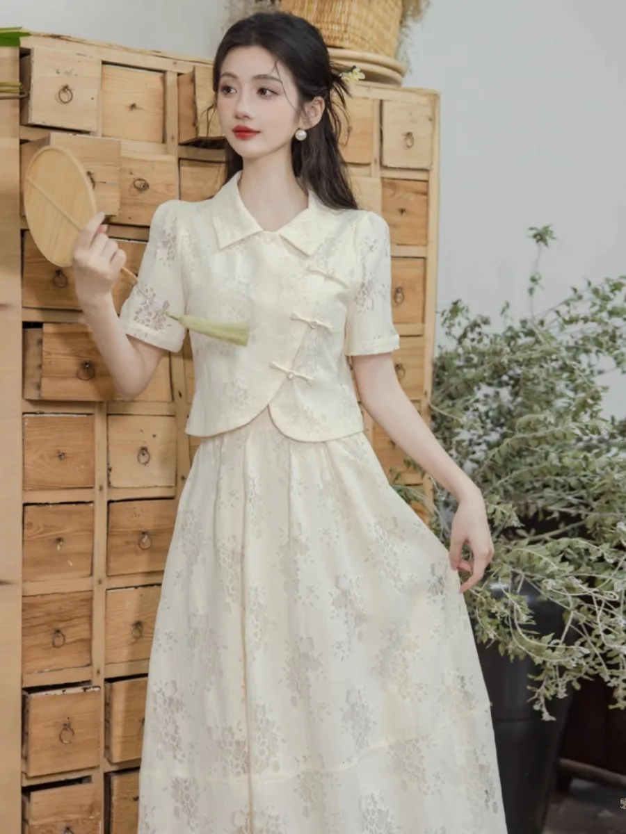 

Summer New Chinese Style National Trend Dress Set High-End Sensation Small Fragrance Style Personality Top Half Skirt Two-Pie...