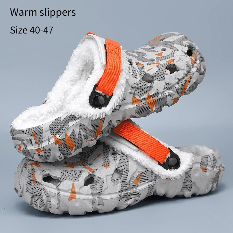 

Plus Size 47 Men Winter Slippers Plush Fur Clogs Indoor Comfortable Warm Slippers Removable Sandals Men Casual Shoes Winter Clog
