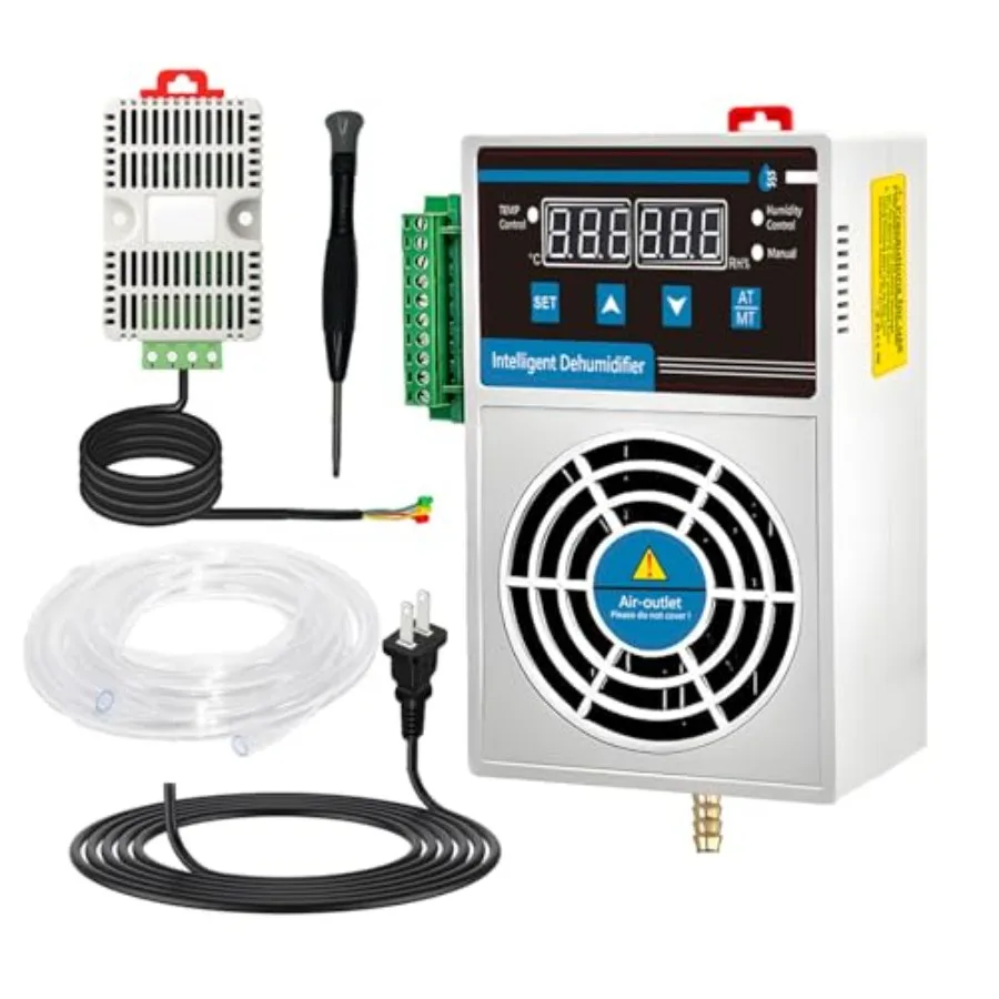 

Grow Tent Dehumidifier: Smart Temp Humidity Controller for Safes/Cabinets/Electric Box/Closets AC/DC 85-265V External Heating/C