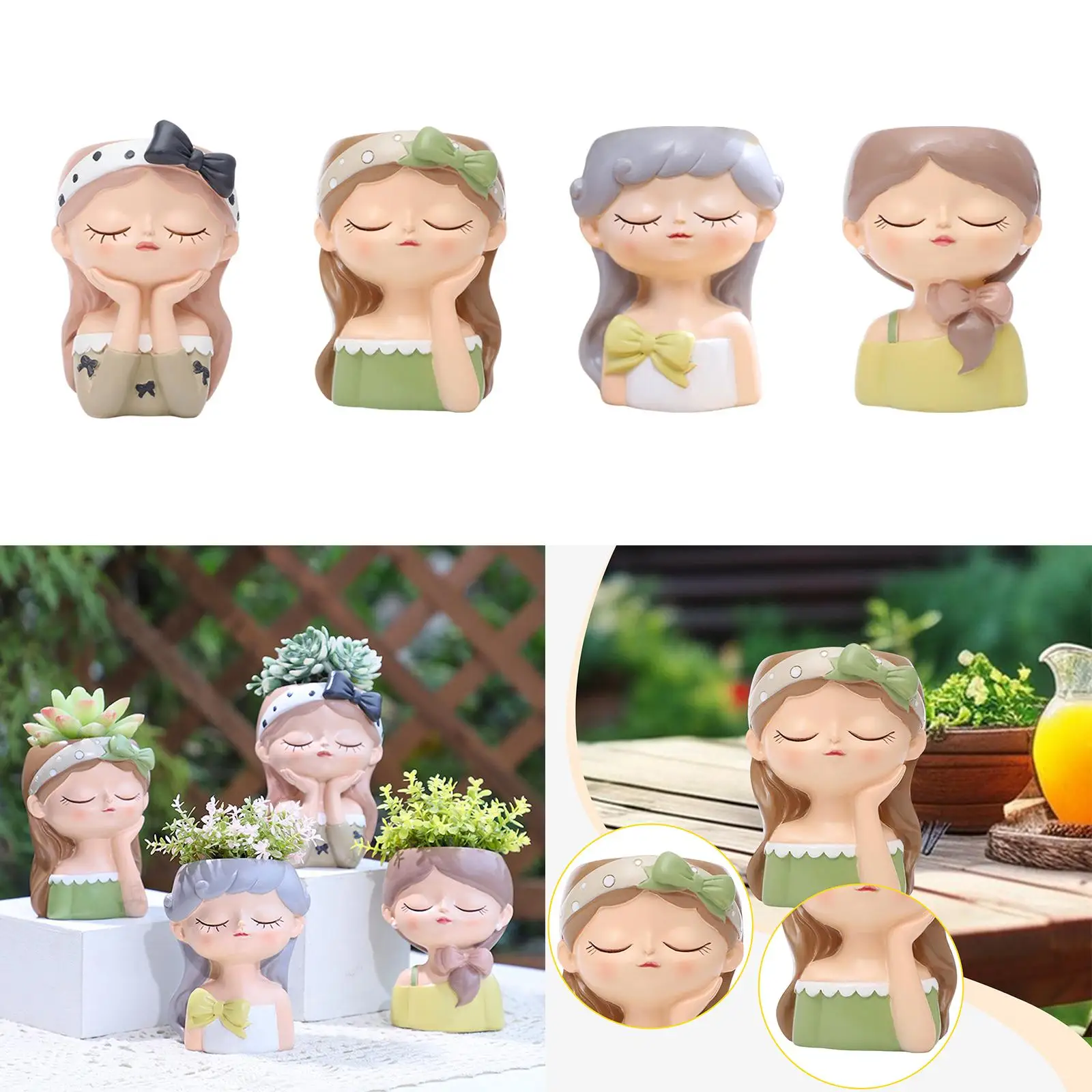 

Girl Flower Pot Resin Plant Pot Cute Creative Flower Planter Plant Container for Desktop Living Room Bookshelf Office Garden