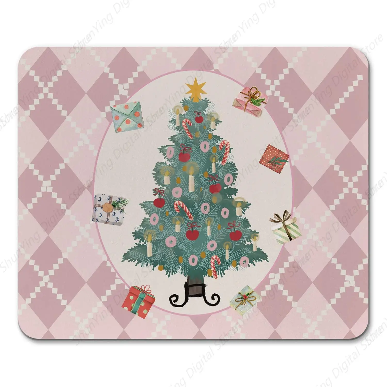 

Pink Christmas Tree Pattern Mouse Pad Home Office Dormitory Office Desk Decoration Accessories, Anti Slip Mouse Pad 25*30cm