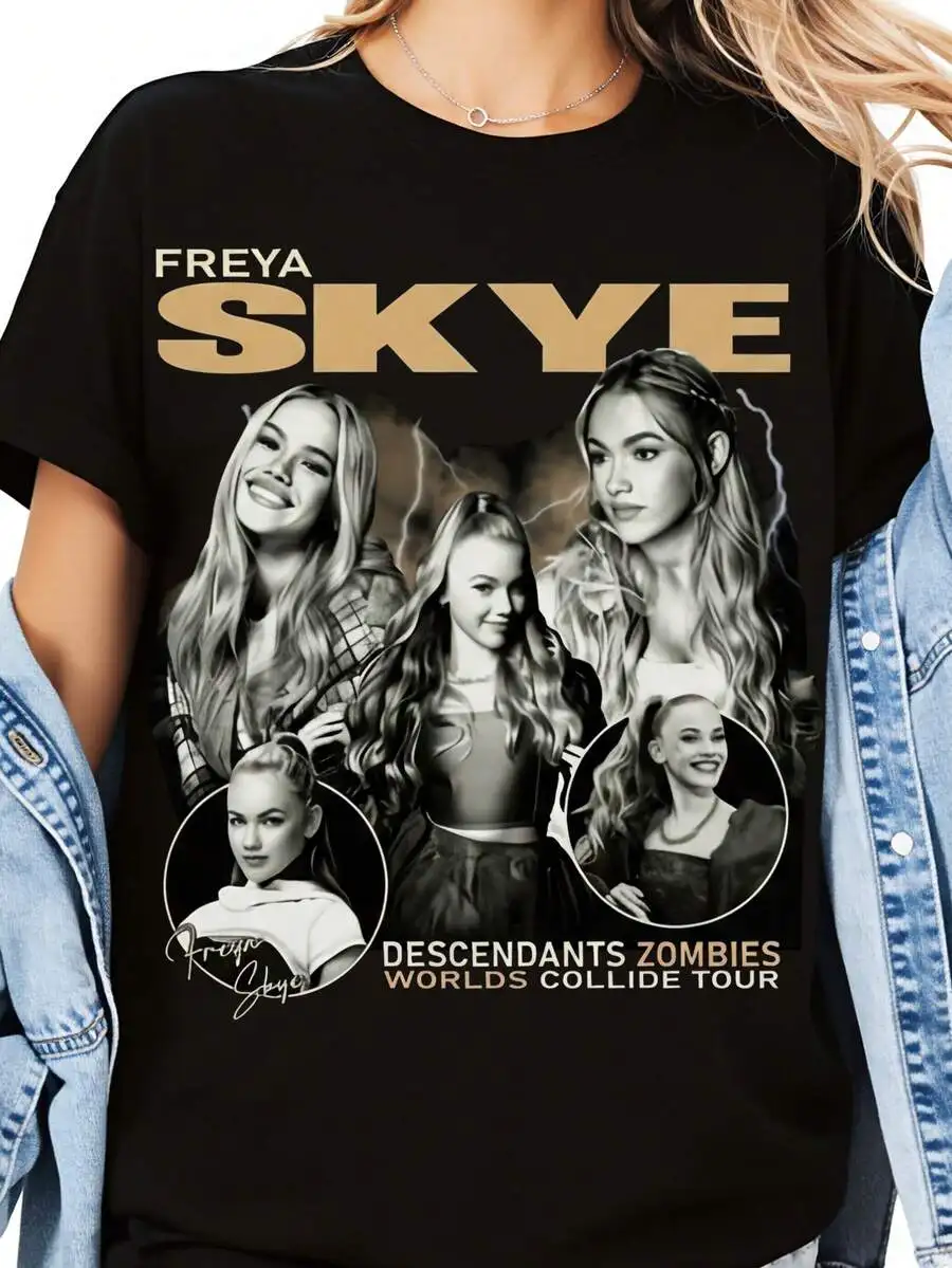 Camiseta con estampado de Freya Skye para hombre, camiseta gráfica de Descendants Zombies Tour con Freya y Descendants