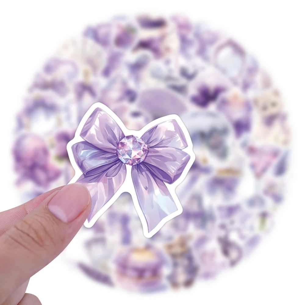 

10/30/60pcs Fantasy Purple Bow Aesthetic Stickers Cute Cartoon Girl Sticker Decoration Suitcase Phone Scrapbook Graffiti Decals