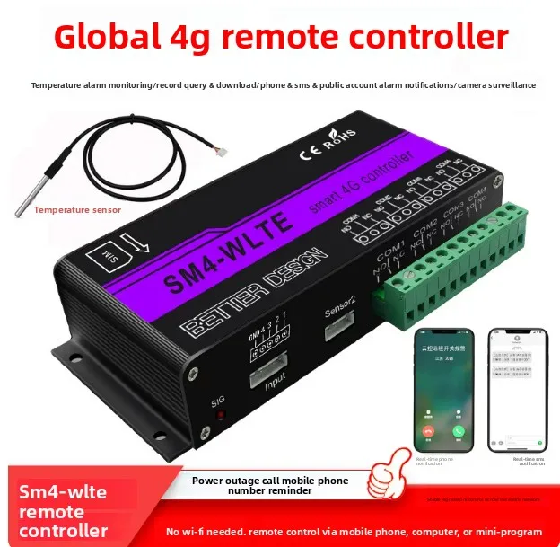 4G GSM Remote Relay Controller SM4-WLTE, Wireless SMS Control Switch for Garage Door Pump Light