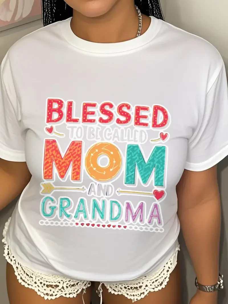 

Женская футболка больших размеров Blessed to be Called Mom and Grandma с принтом, удобная дышащая повседневная одежда, футболка, новинка