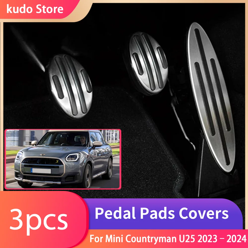 For Mini Countryman U25 2023–2024 Stainless Steel MT No Drilling Non-slip Foot Pedals Rest Accelerator Tray Part Accessories.