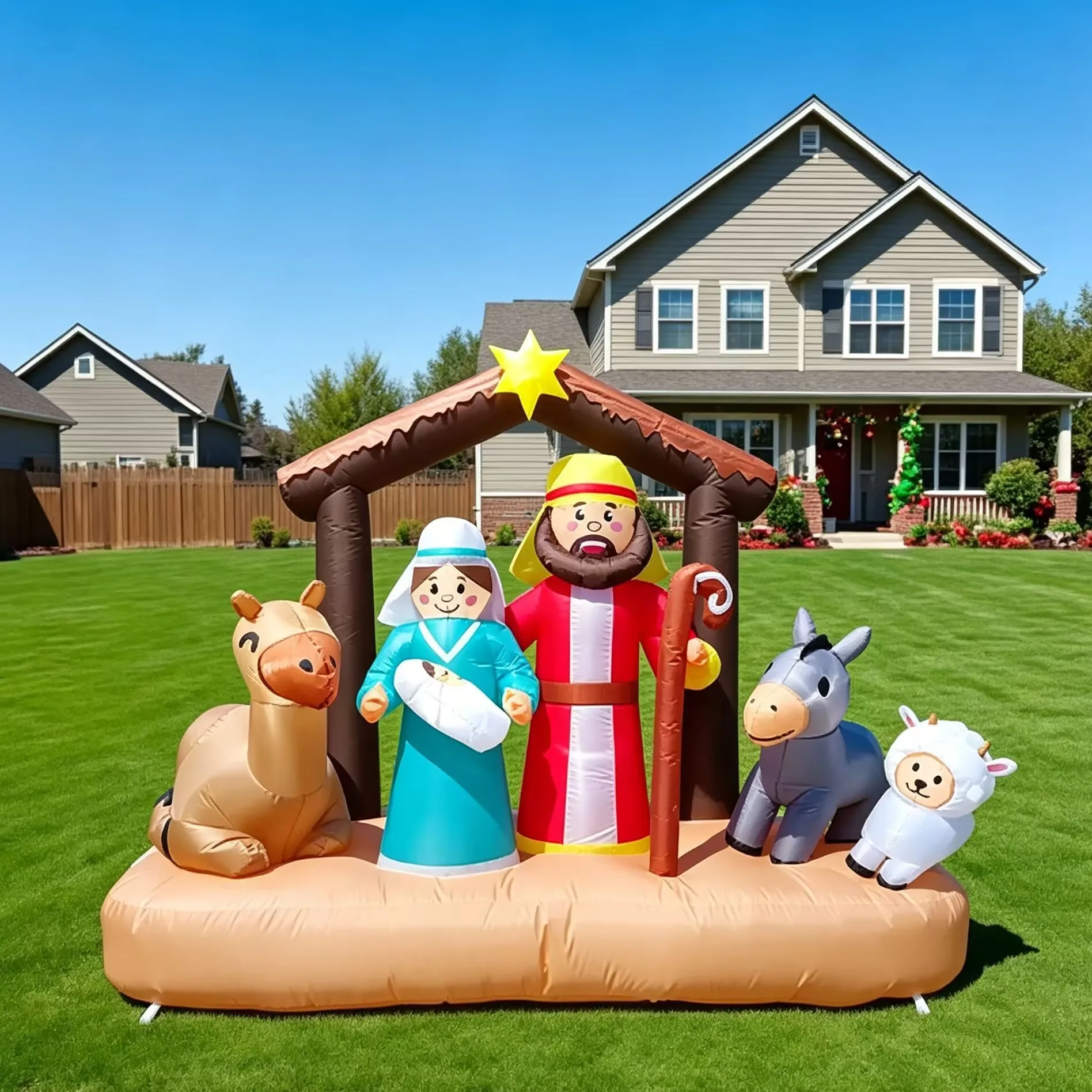 The birthday of Jesus, an outdoor holiday decoration party of Jesus, inflatable cartoon inflatable model.