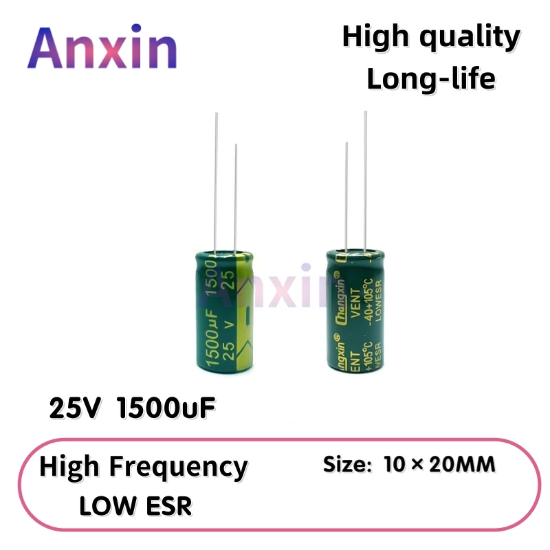 

10PCS 25V1500uF Aluminum Capacitor, High Frequency Low ESR 105°C Radial for Power Supply Long-life 10×20MM